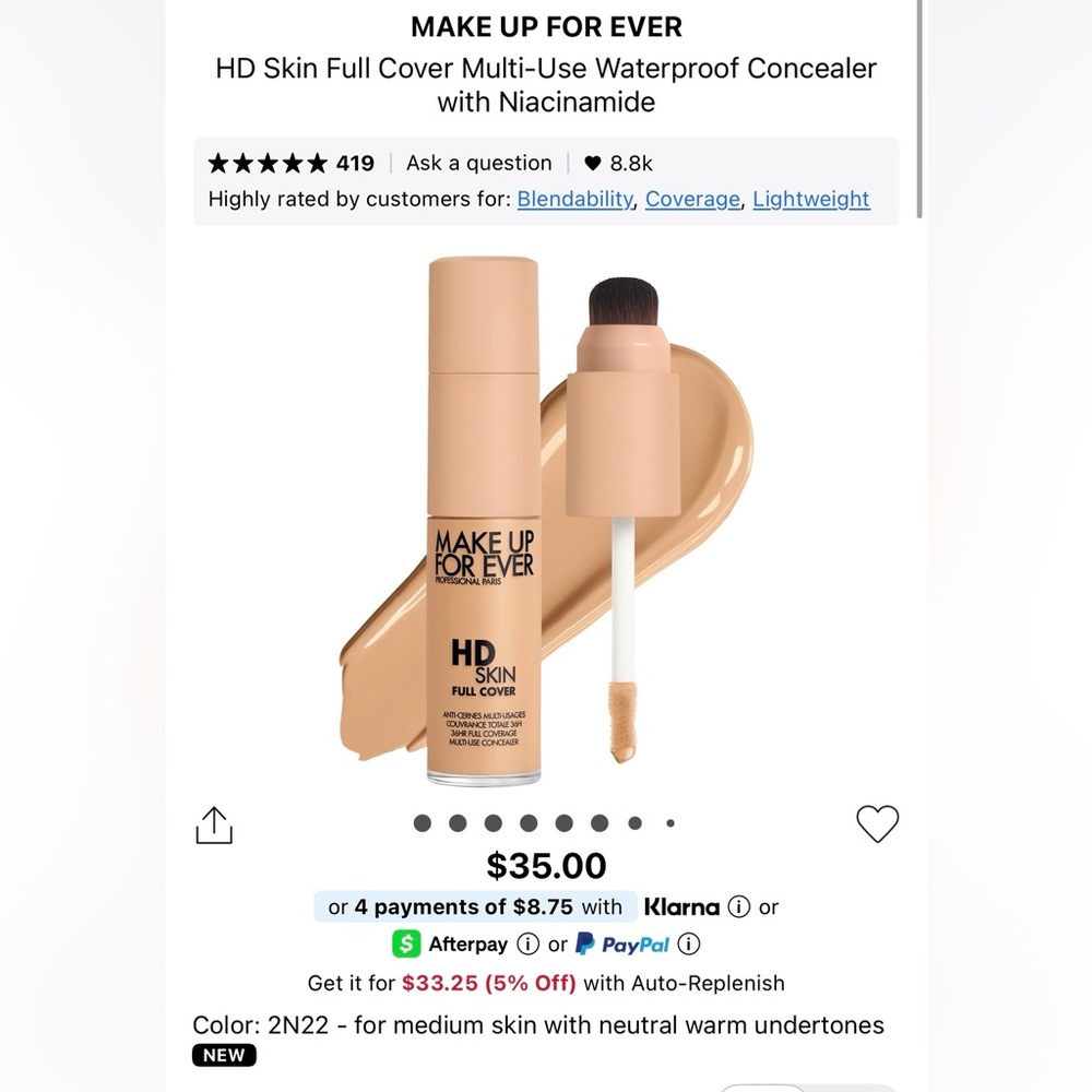 Makeup For Ever HD Skin Full Cover 36HR Wear Multi-Use Concealer in Shade 2N22 - Picture 2 of 4